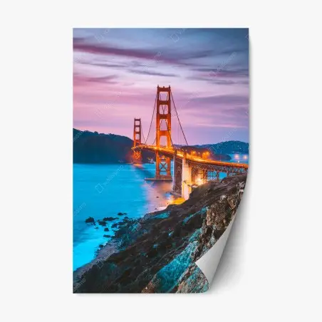Pegatina reposicionable atardecer sobre Golden Gate en San Francisco – Pixers®