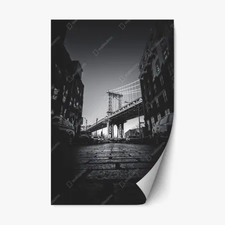 Pegatina reposicionable vista icónica del puente de Manhattan en blanco y negro – Pixers®