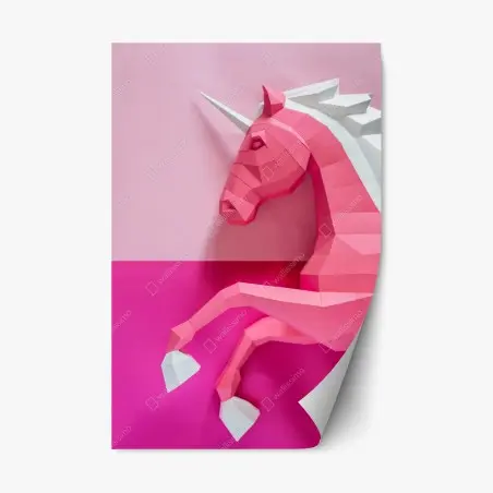 Pegatina reposicionable unicornio geométrico rosa sobre fondo bicolor – Pixers®