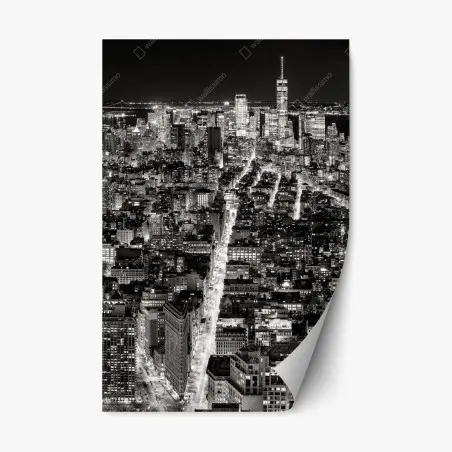 Pegatina reposicionable panorama nocturno de Nueva York en blanco y negro – Pixers®