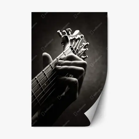 Pegatina reposicionable melodía en las cuerdas: detalle de mano guitarrista – Pixers®