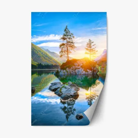 Pegatina reposicionable puesta de sol otoñal en Hintersee, Alpes de Baviera – Pixers®