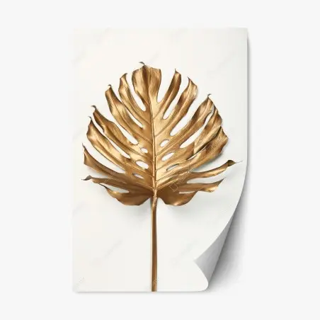 Pegatina reposicionable hoja monstera dorada sobre fondo blanco – Pixers®