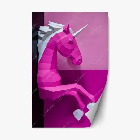 Pegatina reposicionable unicornio geométrico en tonos fucsia – Pixers®