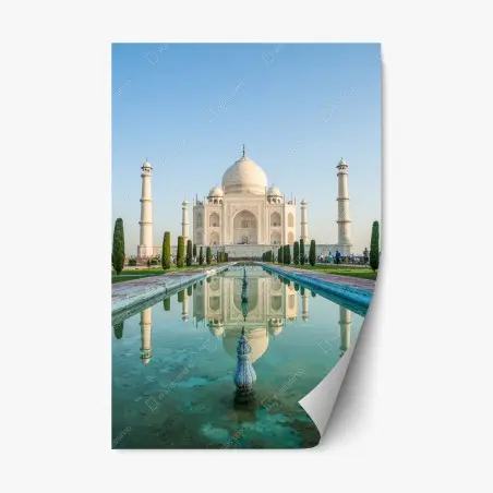 Pegatina reposicionable reflejo sereno del Taj Mahal al amanecer – Pixers®