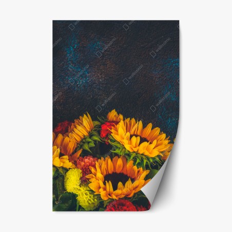 Pegatina reposicionable girasoles vibrantes sobre fondo oscuro – Pixers®