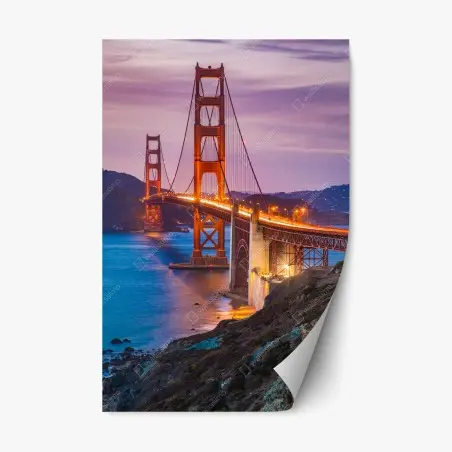 Pegatina reposicionable atardecer sobre el Golden Gate en San Francisco – Pixers®