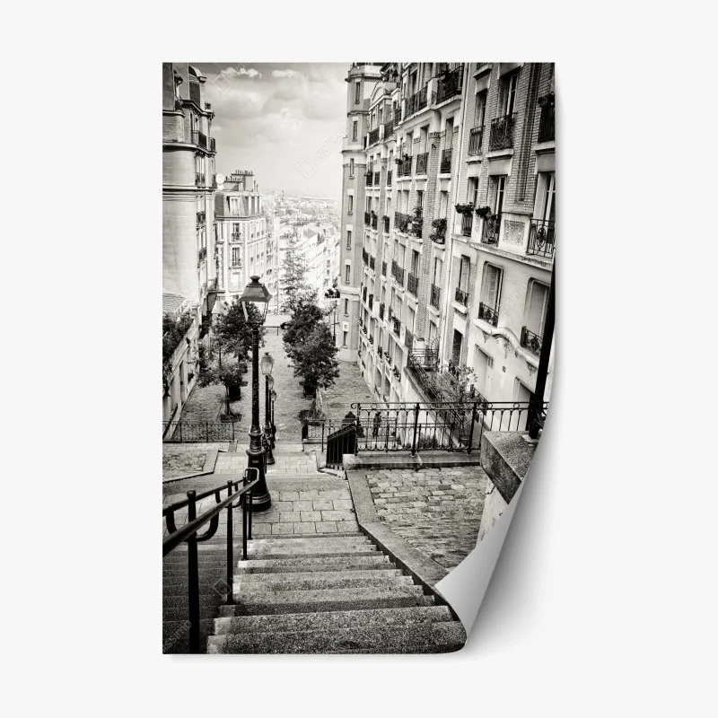 Pegatina reposicionable escaleras empedradas en blanco y negro