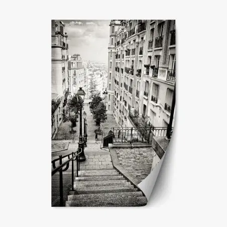 Pegatina reposicionable escaleras empedradas en blanco y negro – Pixers®