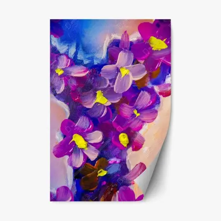 Pegatina reposicionable flores violetas en óleo con pinceladas expresivas – Pixers®