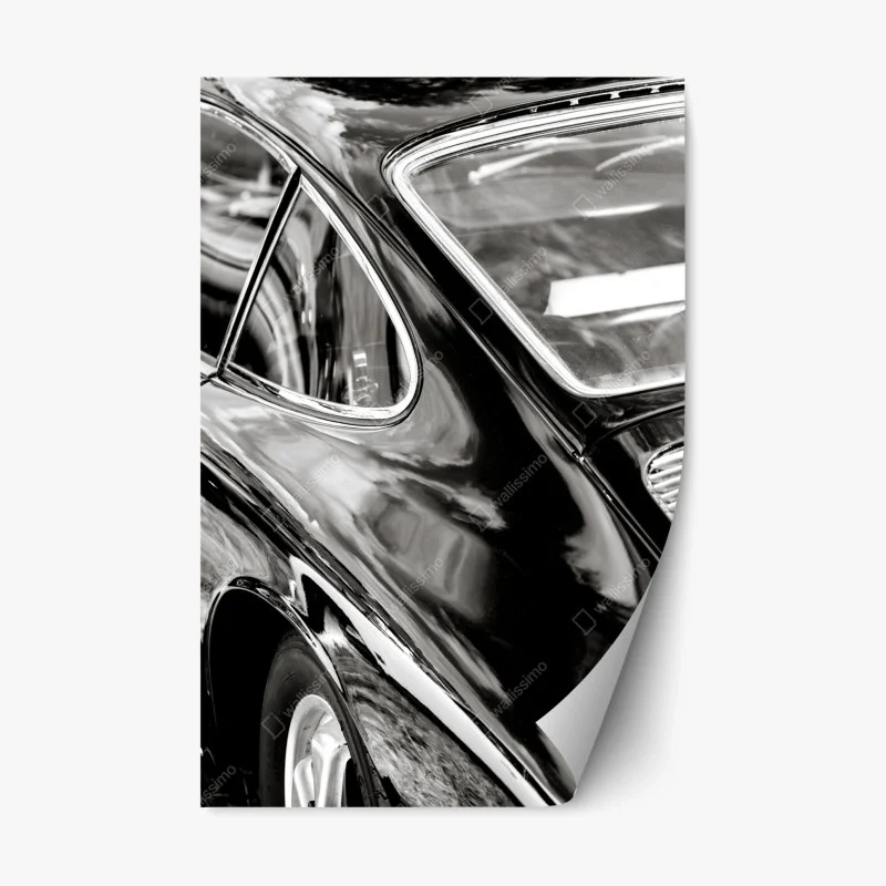 Pegatina reposicionable detalle elegante de un coche clásico en blanco y negro