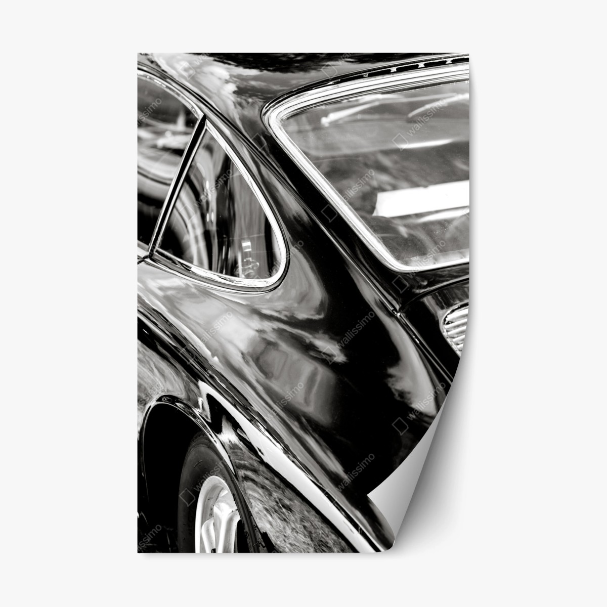 Pegatina reposicionable detalle elegante de un coche clásico en blanco y negro – Pixers®