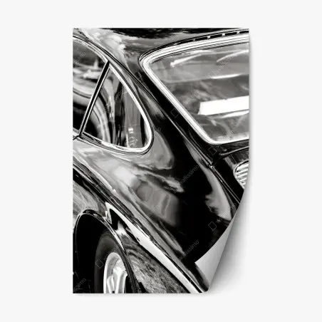 Pegatina reposicionable detalle elegante de un coche clásico en blanco y negro – Pixers®