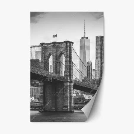 Pegatina reposicionable panorama urbano puente de Brooklyn y horizonte de Nueva York – Pixers®