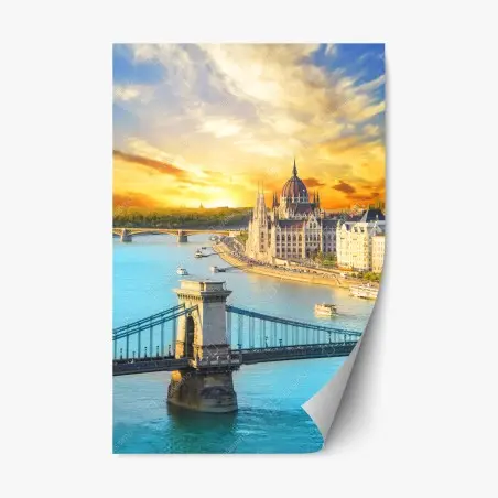 Pegatina reposicionable amanecer sobre el parlamento de Budapest – Pixers®