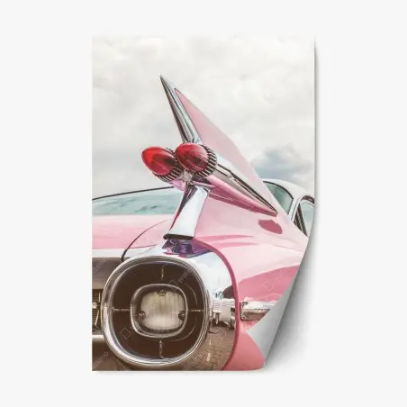 Pegatina reposicionable icono retro: coche clásico rosa con aleta cromada – Pixers®