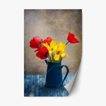 Pegatina reposicionable naturaleza muerta con tulipanes amarillos de estilo vintage – Pixers®
