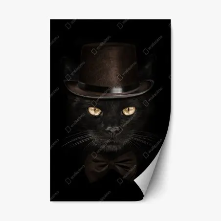 Pegatina reposicionable gato elegante con sombrero de copa y pajarita – Pixers®