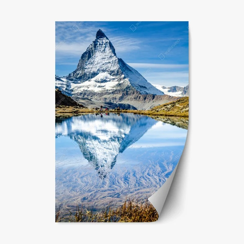 Pegatina reposicionable reflejo majestuoso del Matterhorn en lago alpino