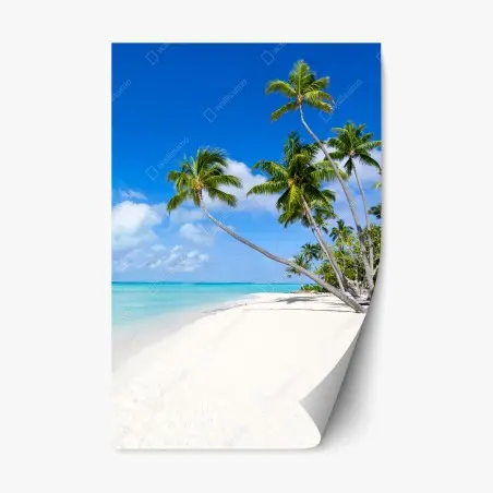 Pegatina reposicionable escena tropical de playa y palmeras – Pixers®