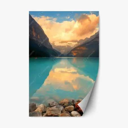 Pegatina reposicionable amanecer en Lago Louise: paisaje sereno – Pixers®