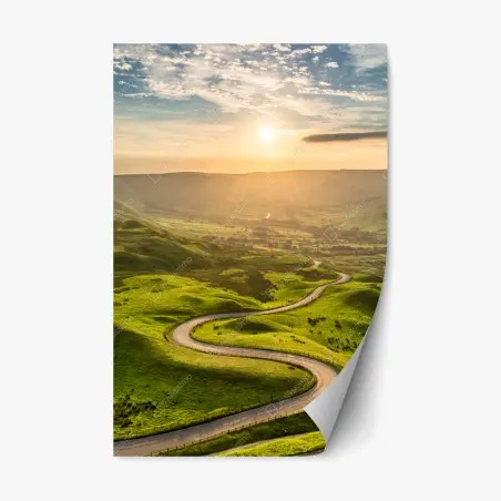Pegatina reposicionable carretera serpenteante al atardecer – Pixers®