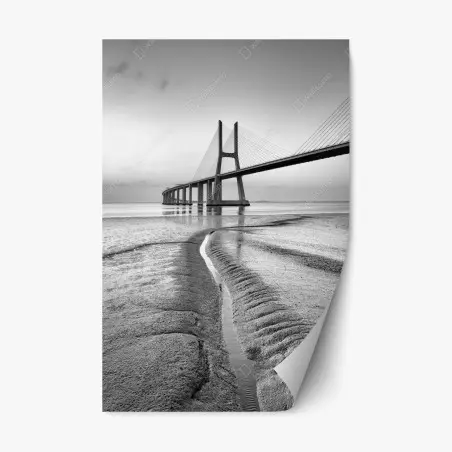 Pegatina reposicionable puente minimalista en blanco y negro – Pixers®