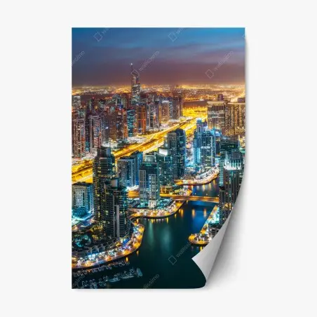 Pegatina reposicionable panorámica nocturna de Dubai Marina – Pixers®