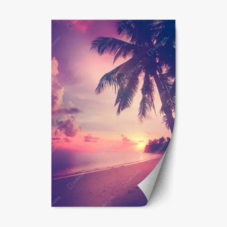 Pegatina reposicionable atardecer tropical en tonos retro – Pixers®