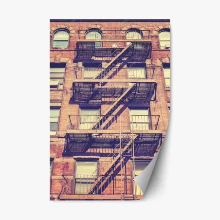 Pegatina reposicionable fachada vintage con escaleras de incendios en Nueva York – Pixers®