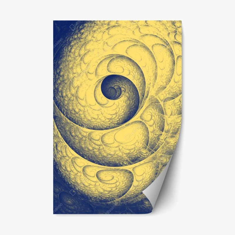 Pegatina reposicionable espiral fractal hipnótica en tonos amarillo y azul