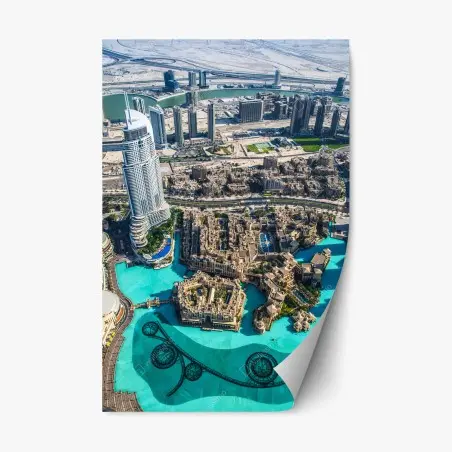 Pegatina reposicionable panorámica aérea de Dubai y su lago urbano – Pixers®