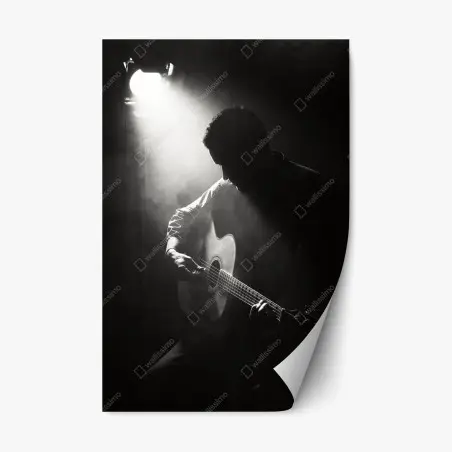 Pegatina reposicionable melodía en sombras: guitarrista en contraluz – Pixers®