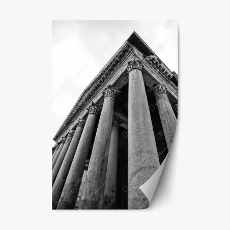 Pegatina reposicionable fachada monumental del Panteón de Roma en blanco y negro – Pixers®