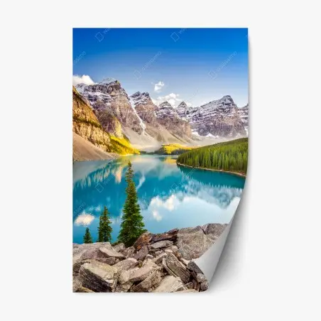 Pegatina reposicionable puesta de sol en Lago Moraine, Montañas Rocosas de Canadá – Pixers®