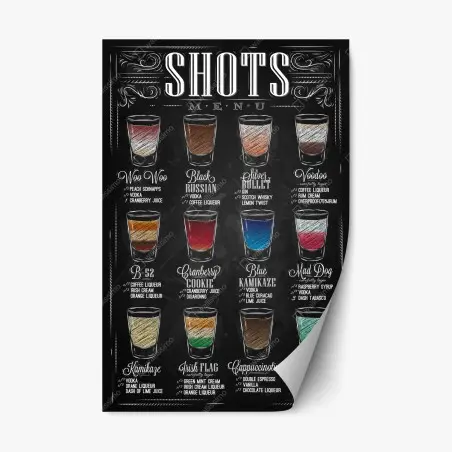 Pegatina reposicionable menú de shots estilo pizarra ilustrado – Pixers®