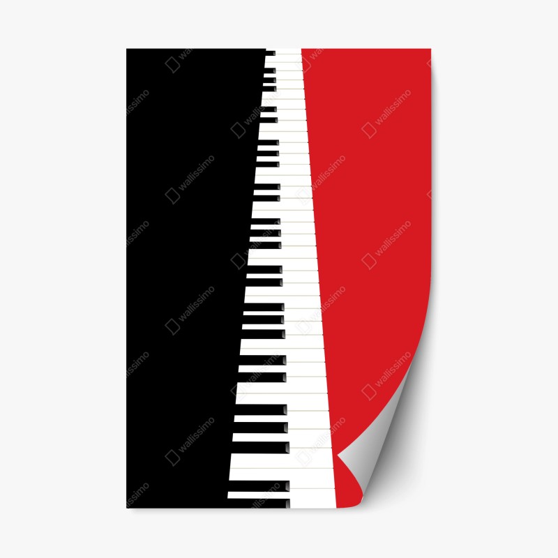 Pegatina reposicionable teclado de piano en diagonal sobre fondo rojo y negro