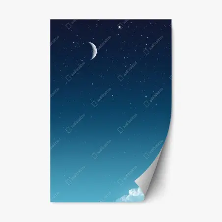 Pegatina reposicionable cielo nocturno sereno con luna creciente y nubes – Pixers®