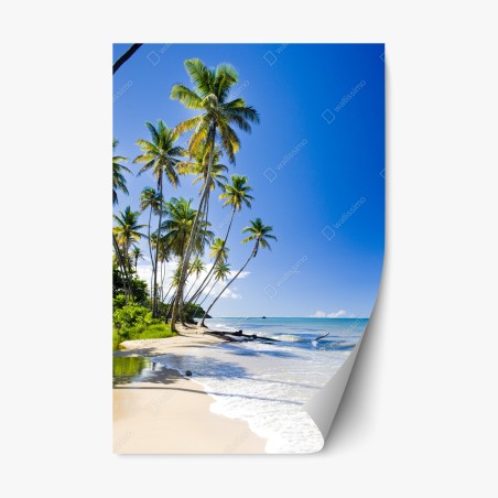 Pegatina reposicionable refugio de palmeras junto al mar – Pixers®