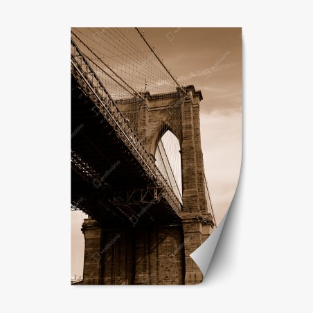 Pegatina reposicionable vistas arquitectónicas del puente de Brooklyn en sepia – Pixers®