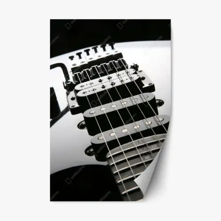 Pegatina reposicionable guitarra eléctrica en primer plano sobre fondo negro – Pixers®