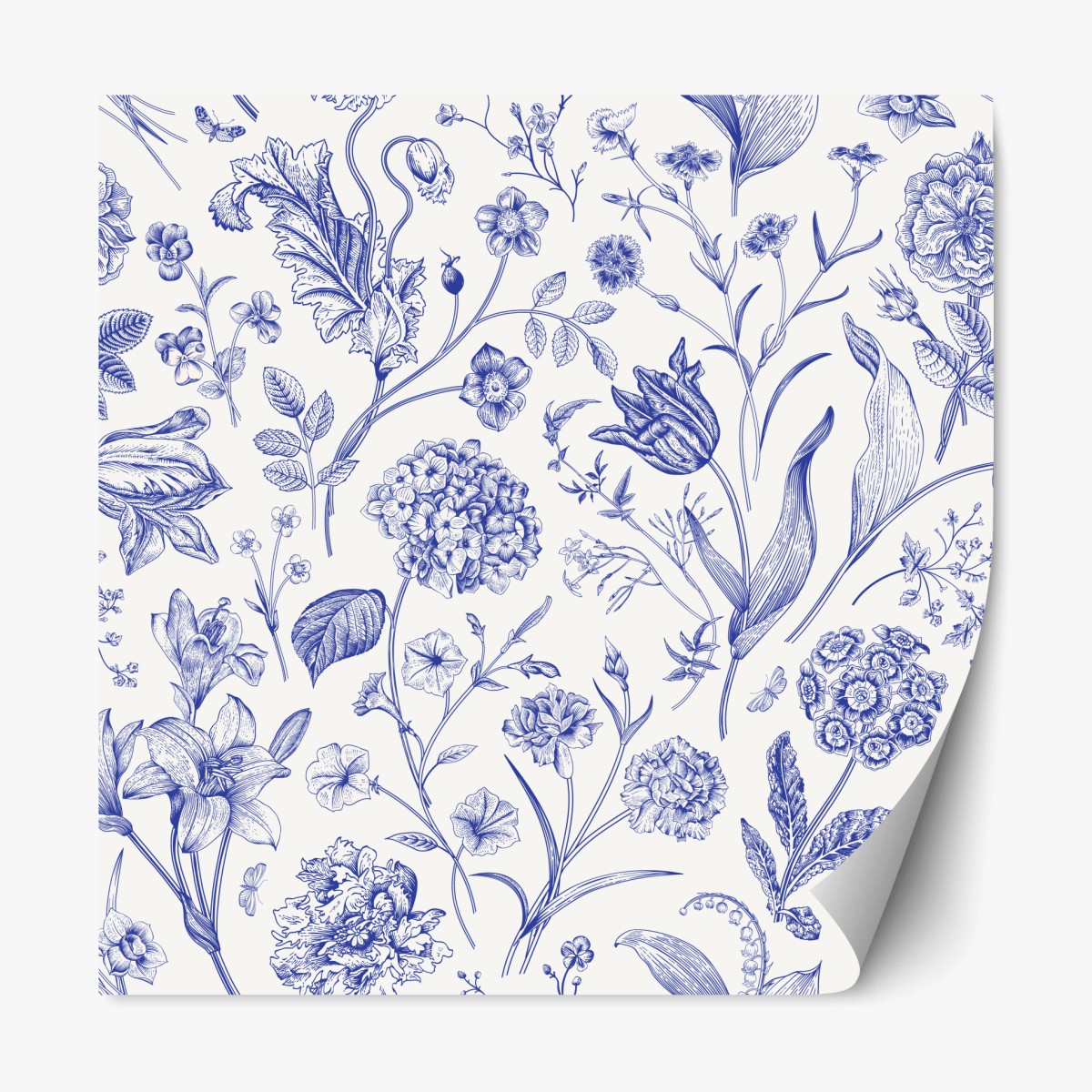 Pegatina reposicionable estampado floral clásico en azul y marfil – Pixers®