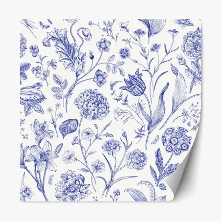 Pegatina reposicionable estampado floral clásico en azul y marfil – Pixers®
