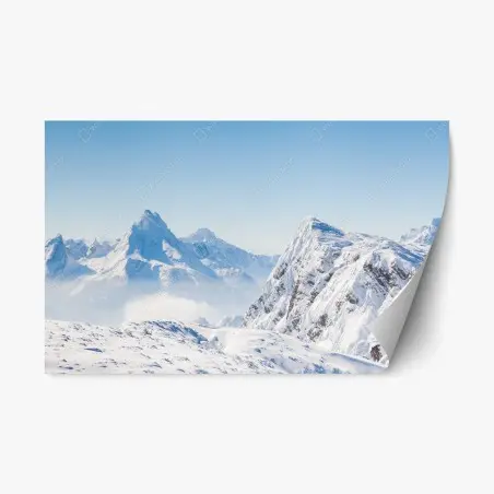 Pegatina reposicionable paisaje invernal de montañas nevadas – Pixers®
