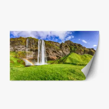 Pegatina reposicionable panorámica de la cascada Seljalandsfoss, Islandia – Pixers®