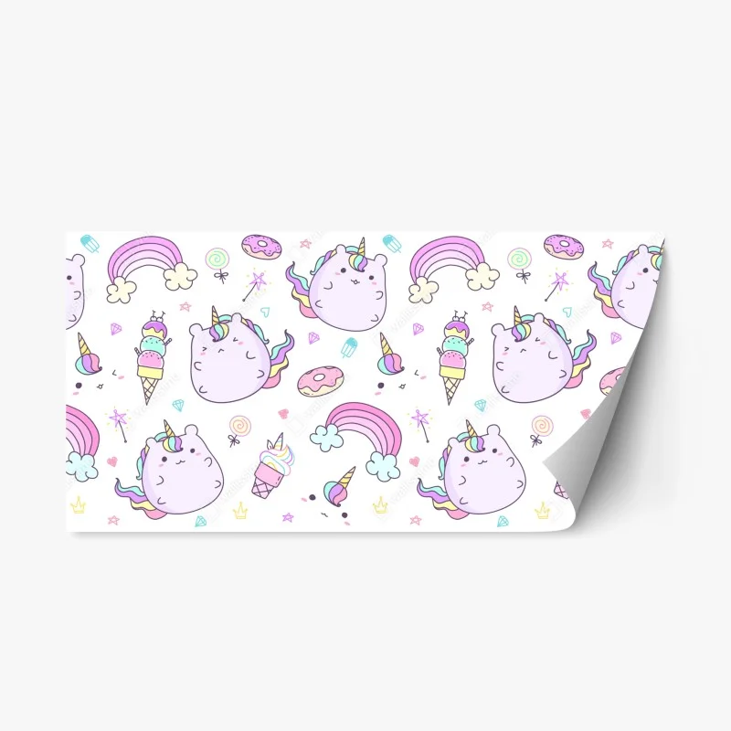 Pegatina reposicionable diseño infantil de unicornios kawaii y arcoíris