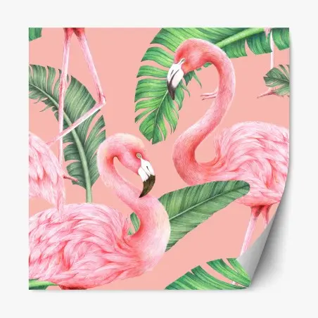 Pegatina reposicionable patrón tropical de flamencos en tonos rosa – Pixers®