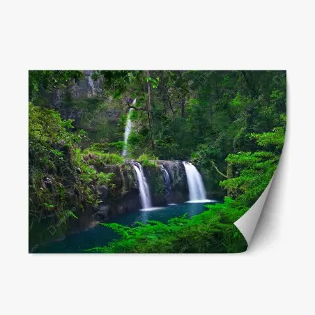 Pegatina reposicionable cascada esmeralda en bosque tropical – Pixers®