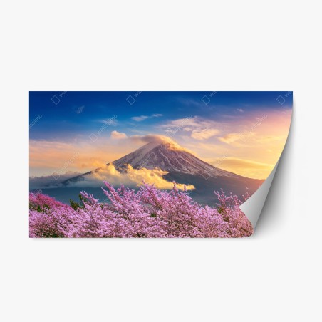 Pegatina reposicionable amanecer en Monte Fuji con cerezos en flor – Pixers®