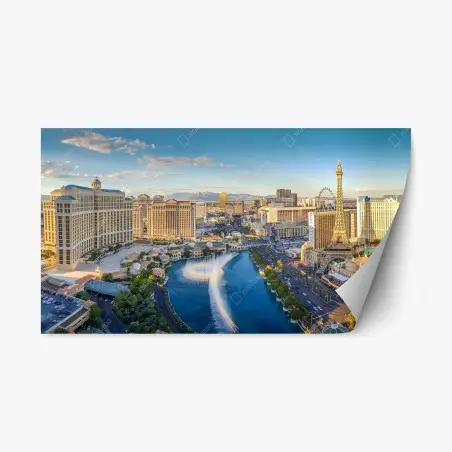 Pegatina reposicionable panorámica de Las Vegas con las fuentes y la Torre Eiffel – Pixers®